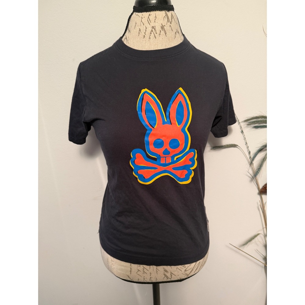Psycho Bunny Kids Black Pima Cotton Graphic T-Shirt Size L 14/16 Bunny Skull